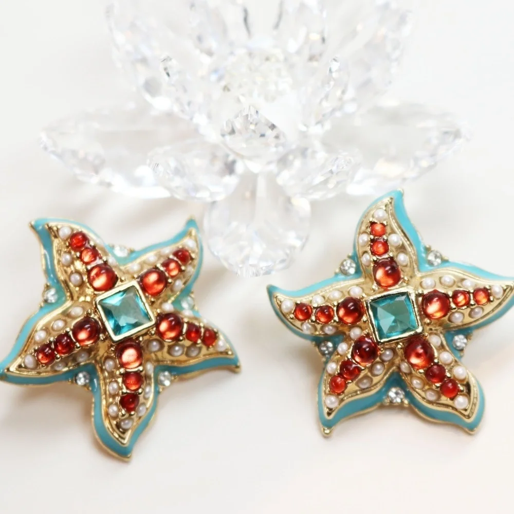 KENNETH JAY LANE RARE BLUE STARFISH EARRINGS - Picture 6 of 16